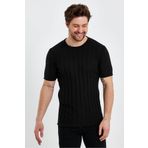 Tarz Cool Siyah Erkek Yuvarlak Yaka Örme T-shirt-trz10236r04s