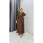 TARZ-I HAS BUTİK Kahve Hifa Piliseli Elbise Tesettür Giyim