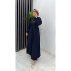 TARZ-I HAS BUTİK Lacivert Hifa Piliseli Elbise Tesettür Giyim