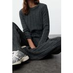 Tarz Kadın Modern Moda Normal Bel Boru Paça Bisiklet Yaka Crop Kazak-Pantolon Triko Alt-Üst Takım