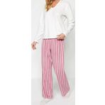 Tarz Rahat Uzun Kollu Boru Paça Beyaz Çizgili Polar Kışlık Örme Pijama Takımı