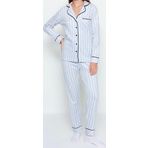 Tarz Rahat Uzun Kollu Boru Paça Çizgili Biyeli Uyku Bantlı Polar Kışlık Örme Pijama Takımı