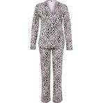 Tarz Rahat Uzun Kollu Boru Paça Leopar Desenli Kurdele Fiyonklu Biyeli Gömlek Pantolon Pijama Takımı