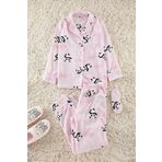 Tarz Rahat Uzun Kollu Boru Paça Panda Desenli Uyku Bantlı Polar Kışlık Örme Pijama Takımı
