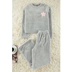 Tarz Rahat Uzun Kollu Boru Paça Yıldız Nakışlı Çizgili Kışlık Wellsoft Örme Pijama Takımı