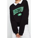 Tarz Regular Polo Yaka Düşük Kol Regular Baskılı Boyfriend Şardonlu Örme Sweatshirt