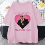 Tarz Sokak Canlı Gülmek Aşk Sayın Dünya Çapında Pitbull Grafik T Shirt Moda Hip Hop Kısa Kollu Tişört Un - Pembe
