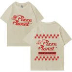 Tarz Sokak Sıcak Satış Pizza Gezegen Hip Hop Grafik T Shirt Erkek Kadın Harajuku Vintage Kısa Kollu Tişö - Bej - M