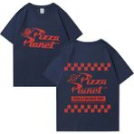 Tarz Sokak Sıcak Satış Pizza Gezegen Hip Hop Grafik T Shirt Erkek Kadın Harajuku Vintage Kısa Kollu Tişö - Lacivert