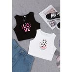 TARZ STİL Kız Çocuk Love Pandalar Baskılı 2'li Crop Tişört Seti 23393 23394