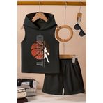 TARZ STİL Özel Tasarım Kapşonlu Legend Basketbol Baskılı Kalın Askılı Tişört Şort 12263