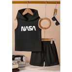 TARZ STİL Özel Tasarım Kapşonlu Nasa Baskılı Tişört Şort 20540