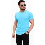 Tarz Yeri Erkek Basic Tişört Bisiklet Yaka Kısa Kol Günlük Yazlık Slim Fit T-Shirt - Açık Mavi - 2XL