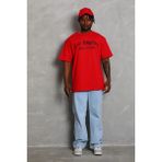 Tarz Yeri Erkek Oversize Baskılı Bisiklet Yaka T-Shirt - Kırmızı