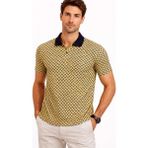 Tarz Yeri Erkek Pike Kumaş Polo Yaka Desenli Tişört Kısa Kol Yazlık T-Shirt - Sarı - 2XL