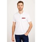 Tarz Yeri Erkek Pike Polo Yaka Tişört Düğmeli Baskılı T-Shirt - Beyaz