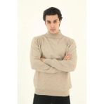 Tarz Yeri Erkek Yarım Balıkçı Yaka Triko Kazak - Bej - XL