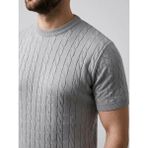 Tarz Yeri Erkek Yazlık Triko Dokuma Tişört Kısa Kol Bisiklet Yaka Örgü Desenli T-Shirt - Gri