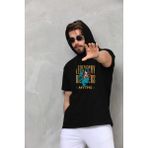 Tarz Yeri Unisex Kapşonlu Kolsuz Oversize Baskılı Tişört - Siyah - XL