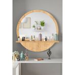 Tarzdesign Yuvarlak Raflı 45CM Koridor Dresuar Konsol Duvar Salon Banyo Ofis Çocuk Yatak Oda Raflı Aynası - Safir Meşe - 45 x 45