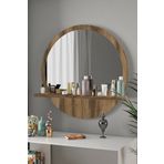 TARZDESİGN Yuvarlak Raflı 58cm Ceviz Koridor Dresuar Konsol Duvar Salon Banyo Ofis Çocuk Yatak Oda Raflı Aynası
