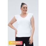 tarzımsüper Büyük Beden Yeni Sezon Esnek Konfor Modeli Omuz Kabartmalı Standart Beden Kolsuz Örme Triko Bluz