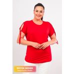 tarzımsüper Büyük Beden Yeni Sezon Konfor Modeli Kol Bağlamalı İnci Detaylı Kısa Kollu Penye Tunik T-Shirt