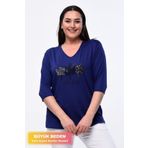 tarzımsüper Büyük Beden Yeni Sezon Rahat Konfor Modeli Yaprak Desen Taş Baskılı Yarım Kollu Anne 4 Mevsim Bluz