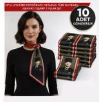 Tarzını Seç 10’lu Atatürk Fotoğraflı ve Imzalı Türk Bayraklı Kravat / Eşarp / Fular Set - 4BY-Kırmızı