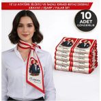 Tarzını Seç 10’lu Atatürk Silüetli ve Imzalı Kırmızı-Beyaz Desenli Kravat / Eşarp / Fular Set - Beyaz - Kırmızı - Beyaz