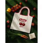 Tarzını Seç Katlanabilir Cepli Bez Market Çantası 44X48 cm – Kiraz Desenli Alışveriş Çantası - 44 x 48 cm