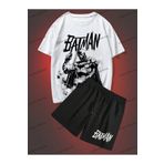 Tarzsokak Batman X ROMWE Erkek Karikatür Baskılı Yuvarlak Yaka T-Shirt Ve Şort İkili Takım Tarzsokak-Takım-Trend-6509