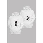 Tarzsokak Beyaz Sun Moon Sevgili Çift Kombini Kapüşonlu Sweatshirt 2'li Set Tarzsokak-unisex-oversize-kalıp-19234