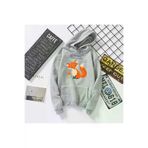 Tarzsokak BIQUINI-9314 Gri Unisex Japon Harajuku Sonbahar Kapüşonlu Sevimli Tilki Baskı Öğrenci Gevşek