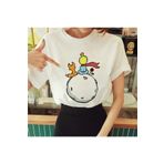 Tarzsokak Kadın Beyaz Küçük Prens Baskılı Bisiklet Yaka Oversize Geniş Kalıp T-shirt Tişört TRZ-Trend-Sokak-Modası-1459