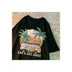 Tarzsokak RONTWE -3226 Siyah Haydi Otobüs Alalım Tatilde Git Baskı Leri Harajuku Nefes Tshirt Yaz Bol Tiş