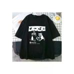 Tarzsokak RONTWE -4597 Siyah Tshirt Streetwear Japon Harajuku Komik Içme Kedi Yaz Karikatür T S