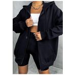 Tarzsokak Siyah Oversize 3 Iplik Kalın Içi Polarlı Fermuarlı 1.kalite Bol Kesim Düz Baskısız Sweatshirt düzkadınfermuar