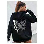 Tarzsokak Siyah Oversize 3 Iplik Kalın Içi Polarlı Fermuarlı Kelebek Baskılı 1.kalite Bol Kesim Sweatshirt fermuarlıkelebekkadın