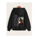 Tarzsokak Siyah Unisex Mona Lisa Baskılı Fermuarlı Kapşonlu Oversize Sweat Ceket monalısafermuar
