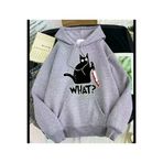 Tarzsokak Tarzsokak-unisex-oversize-kalıp-20088 Özel Tasarım Kapüşonlu What ? Kedi Baskılı %100 Pamuk Süper Oversize Kadın Sweatshı Gri