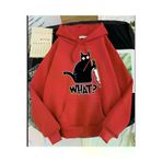 Tarzsokak Tarzsokak-unisex-oversize-kalıp-20088 Özel Tasarım Kapüşonlu What ? Kedi Baskılı %100 Pamuk Süper Oversize Kadın Sweatshı Kırmızı