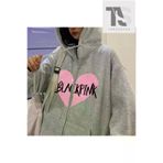 Tarzsokak Tarzsokak-unisex-oversize-kalıp-20164 Blackpink Kalp Sweatshirt Fermuarlı Hırka Gri