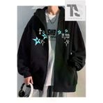 Tarzsokak Tarzsokak-unisex-oversize-kalıp-20164 Chicago Star Sembol Sweatshirt Fermuarlı Hırka Siyah
