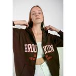 Tarzsokak Tarzsokak-unisex-oversize-kalıp-20190 Kadın Kahverengi Brooklyn Baskılı Oversize Hırka Brooklynhırka Kahverengi