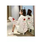 Tarzsokak Tarzsokak-unisex-oversize-kalıp-20260 Büyük Beden Kapüşonlu Farmuarlı Japon Red Rose Baskılı Oversize Kadın Ceket-Sweatsh Beyaz