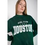 Tarzsokak Tarzsokaksweat-s-15557 Kadın Koyu Yeşil Houston Baskılı Bisiklet Yaka Oversize Sweatshirt Mdgnhouston Yeşil