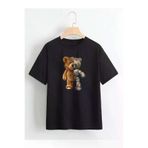 Tarzsokak TRZ-Trend-Sokak-Modası-1484 Unisex Siyah Robotik Ayıcık Baskılı Oversize Bisiklet Yaka T-Shirt