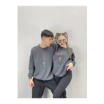 Tarzsokak Unisex Antrasit Gezegen Baskılı Bisiklet Yaka Sevgili Kombini 2'li Set Tarzsokak-unisex-oversize-kalıp-19181