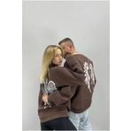 Tarzsokak Unisex Kahverengi Melek Kanadı Baskılı Bisiklet Yaka Sevgili Çift Kombini 2'li Tarzsokak-unisex-oversize-kalıp-19134